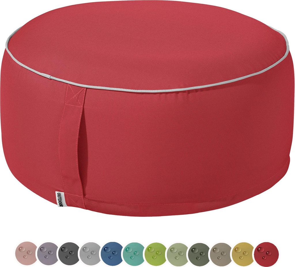 heimtexland Outdoor Pouf Sitzkissen wetterfest Garten Bodenkissen ausblasbar Fußhocker Yoga Lounge Hocker Tisch Party Deko Sitzsack 25x55 Typ551 Rot