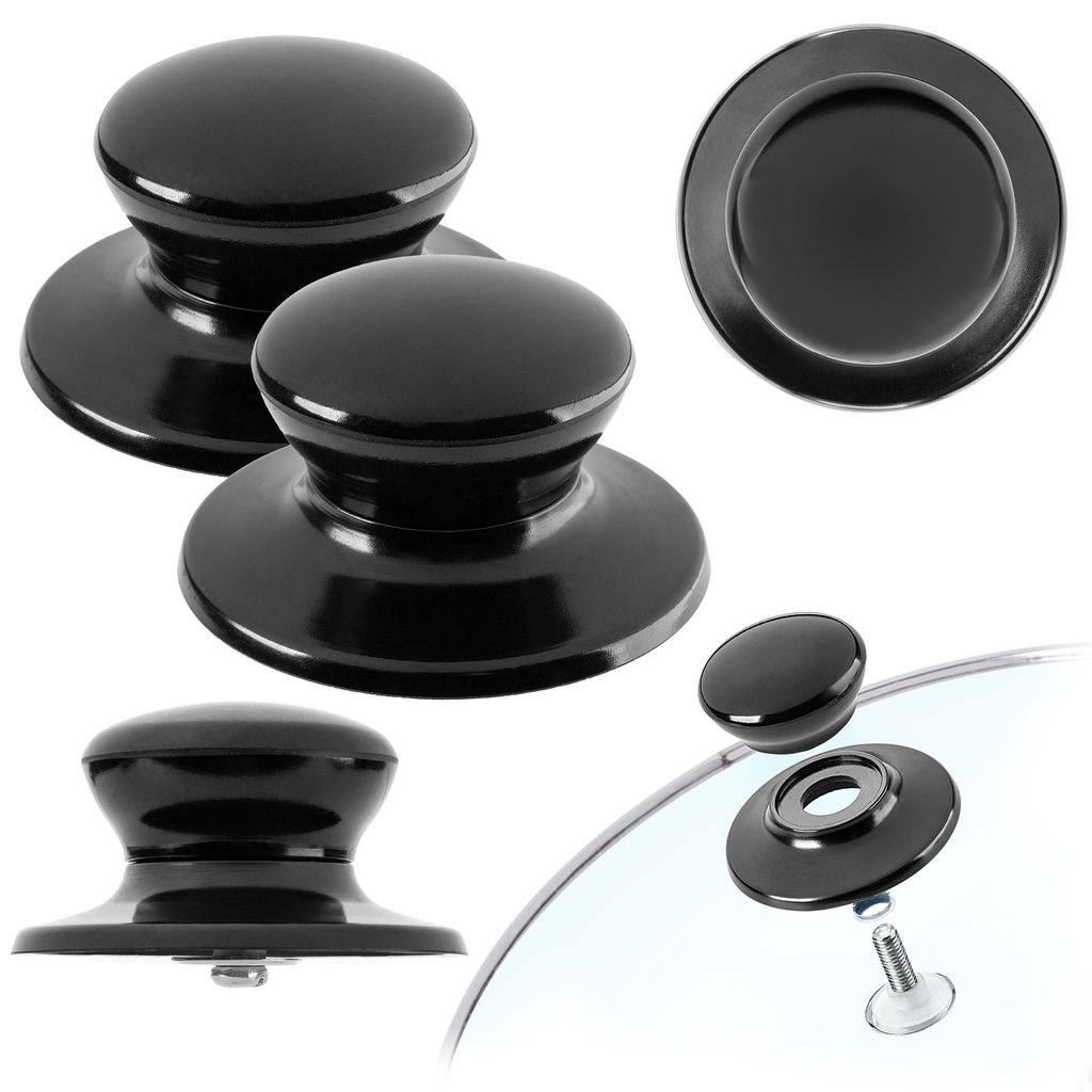 KADAX Topfdeckelgriff "Caserta", Haltegriff für Topfdeckel aus Kunststoff und Edelstahl, 3 Stück, Schwarz