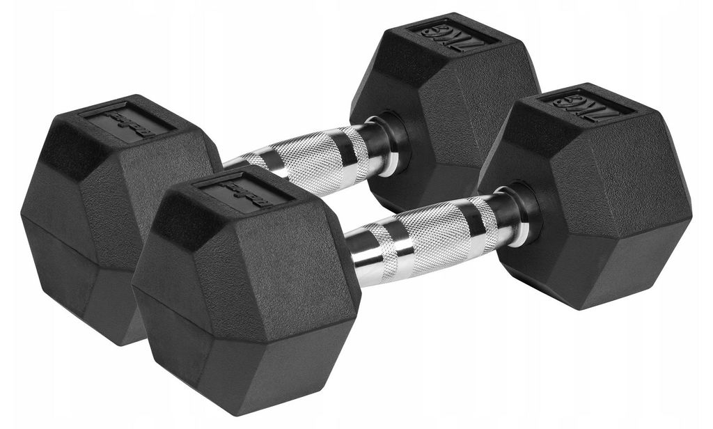 Rebel ACTIVE Rubber-coated cast iron dumbbells 2x7 kg Zdjęcie produktu 