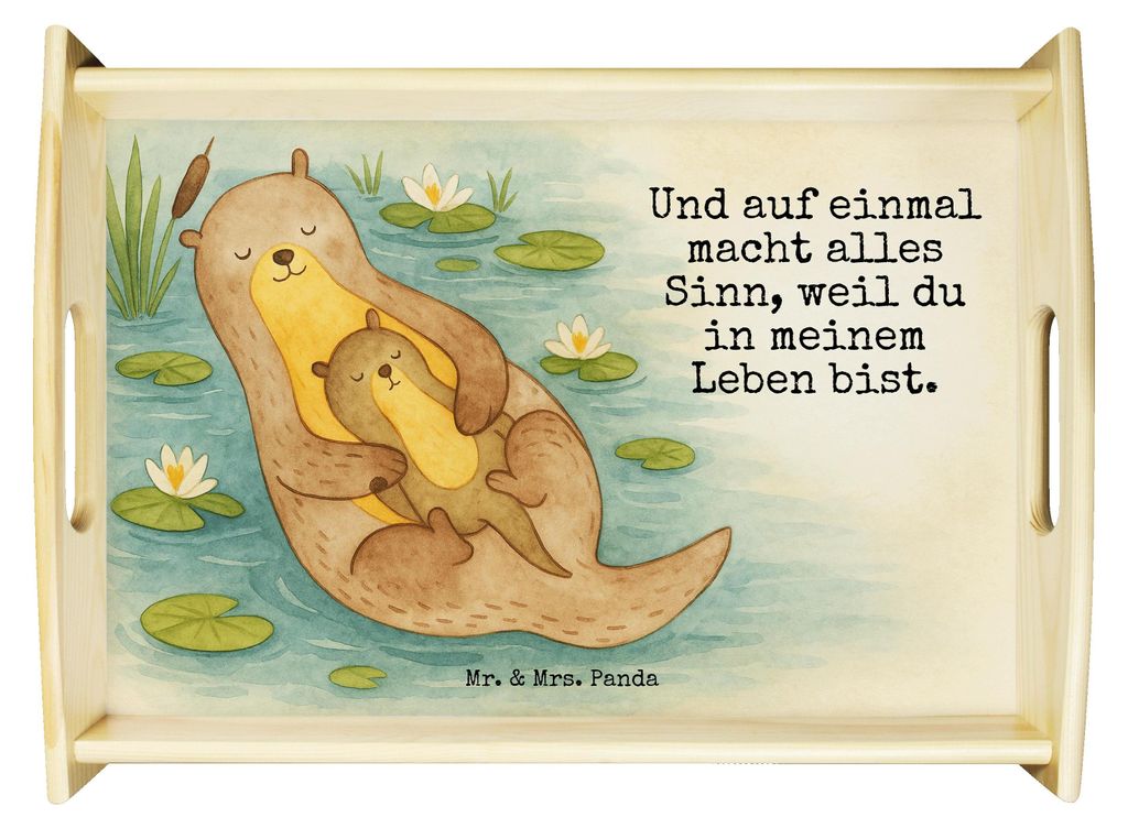 Mr. & Mrs. Panda Deko Tablett Otter Kind Design - Weiß - Geschenk, Mutter, Geburt, Dekotablett, sofatablett, Mama, Baby, Serviertablett, zum servi...