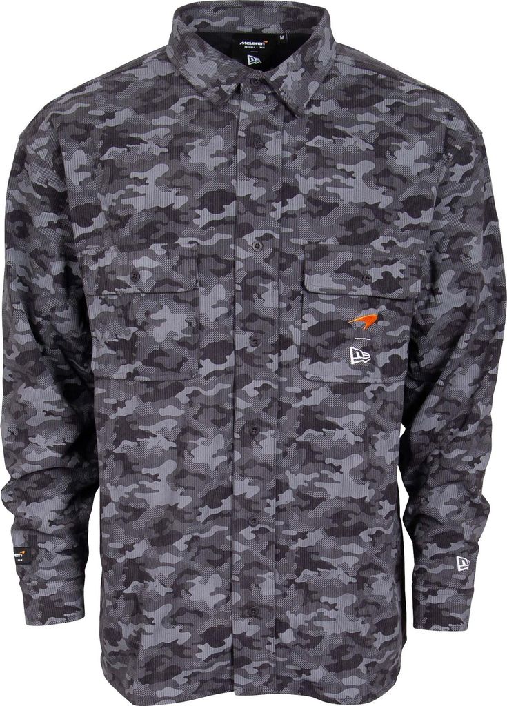 McLaren F1 Hemd Graphic New Era, Offizieller Fanartikel, Graues Camouflage-Hemd mit "McLaren Formula 1 Team" Print, 100% Polyester