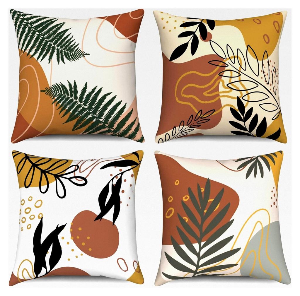 Kissenbezug Abstrakt, Boho Kissenbezüge in Grün mit Blättern und geometrischem Muster, quadratisch, Samt Zierkissenbezug für Sofa, Couch, Schla...
