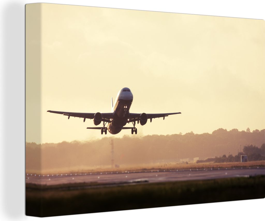 OneMillionCanvasses - Leinwandbilder - 140x90 cm, Ein Flugzeug, das gerade abhebt, Wandbilder Kunstdruck Wanddekoration - Foto auf Leinwand - Gem...