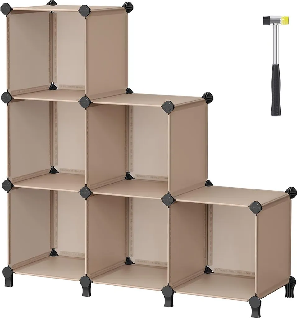 Meuble de rangement 6 cubes DIY coloris brun camel pour livres et déco
