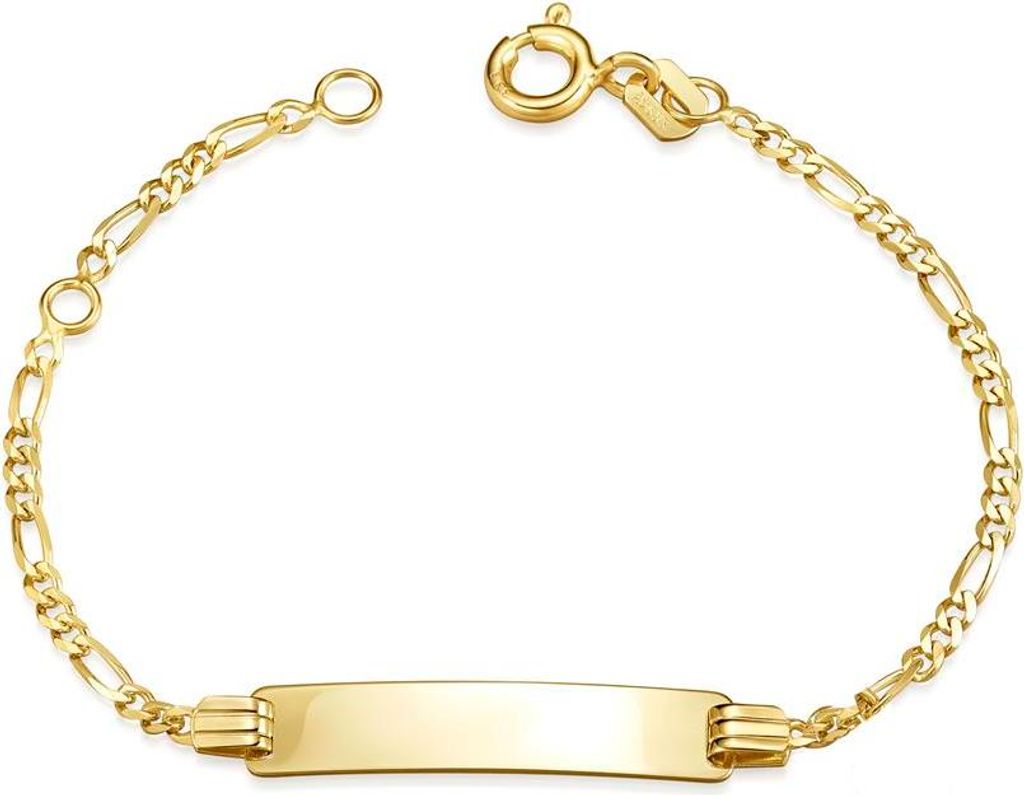 SILBERKETTEN STORE Kinder-Gravurarmband Figaro 2mm - 333 Gelbgold, Länge wählbar - 14cm