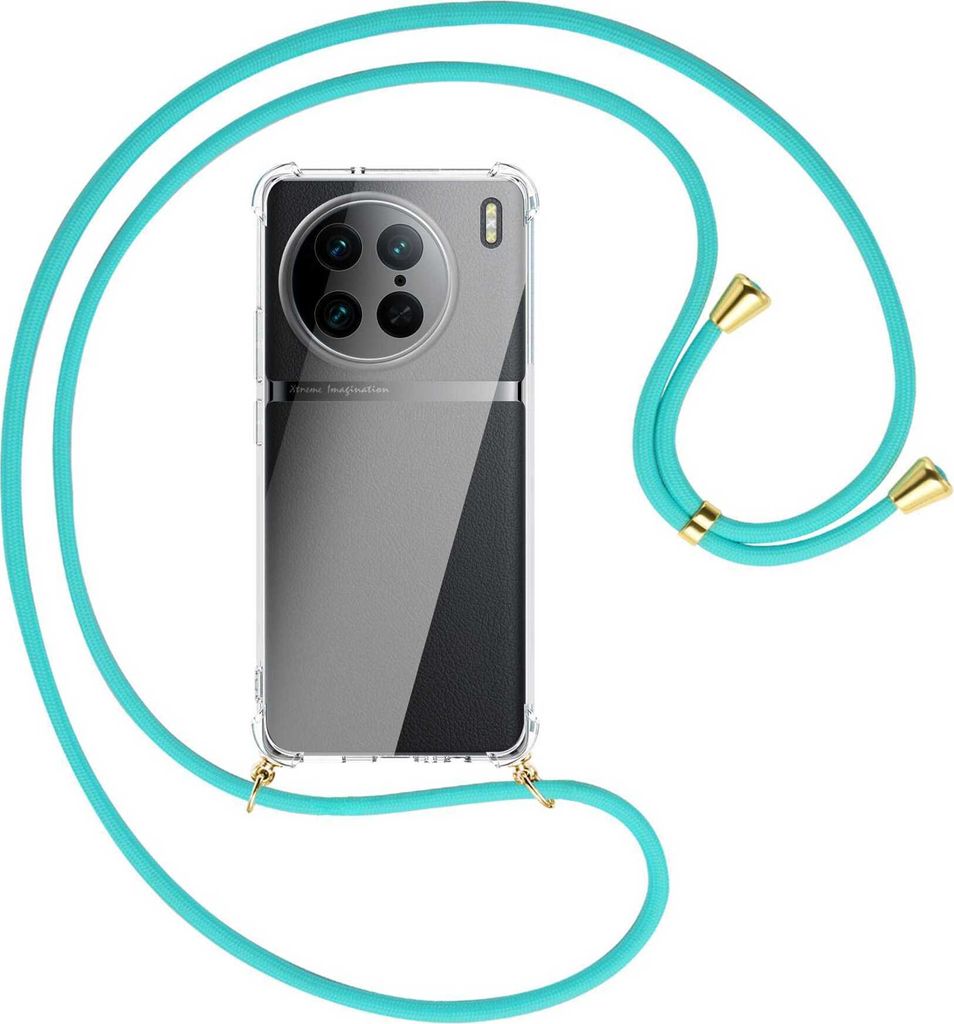 Handykette Backcover-Schutzhülle mit Band (Metall goldfarben) für vivo X90 Pro (V2242A, 6.78'') - türkis