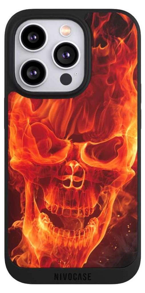 NIVOCASE Handyhülle für Apple iPhone 14 Pro Hülle NIVOpure Case Schwarz Feuer Schädel Totenkopf