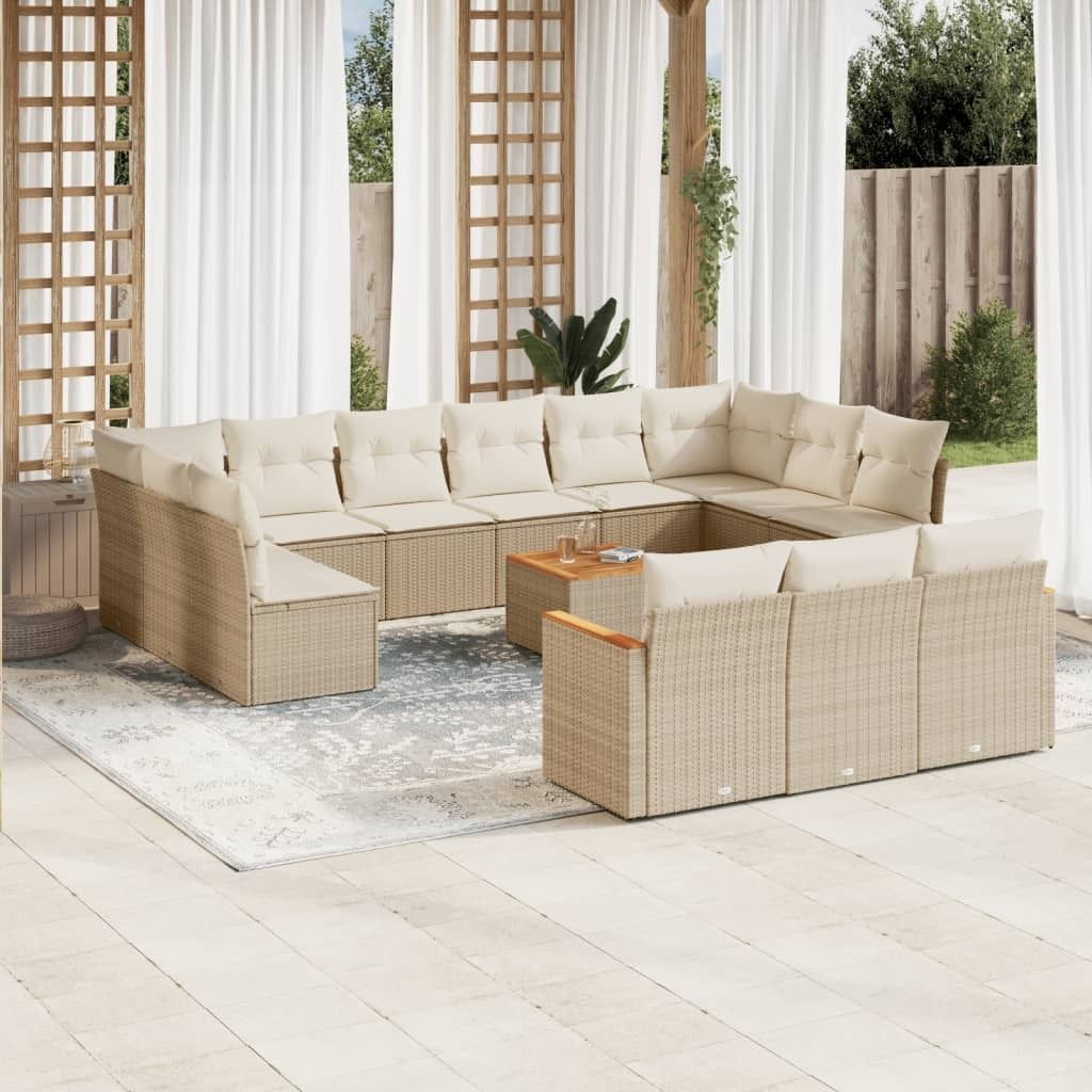 CLORIS 14-tlg. Garten-Sofagarnitur mit Kissen Beige Poly Rattan - Gartenmöbelgarnituren 469