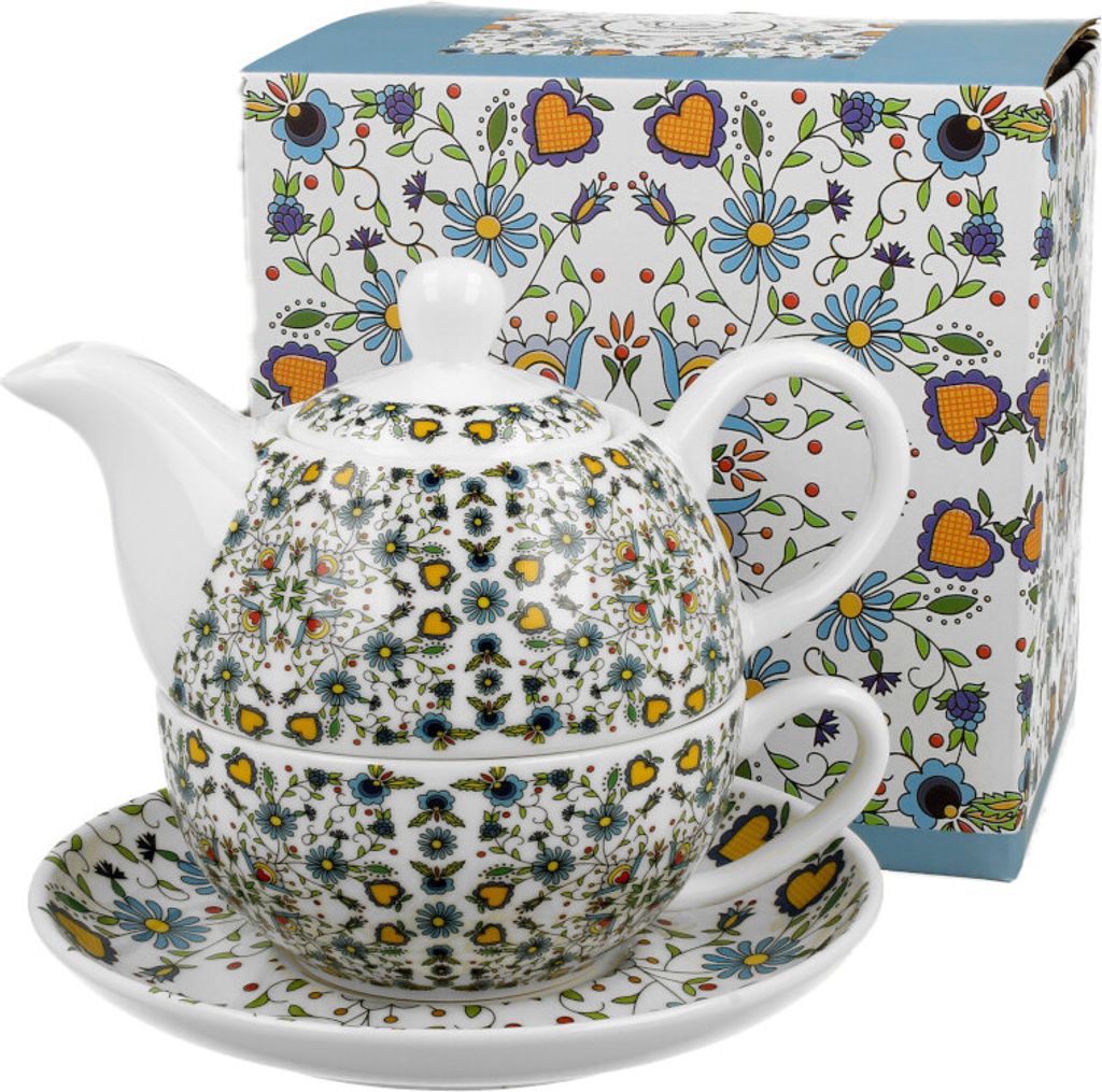 DUO ETNO Tasse mit Teekanne KASHUBIAN New Bone China Porzellan