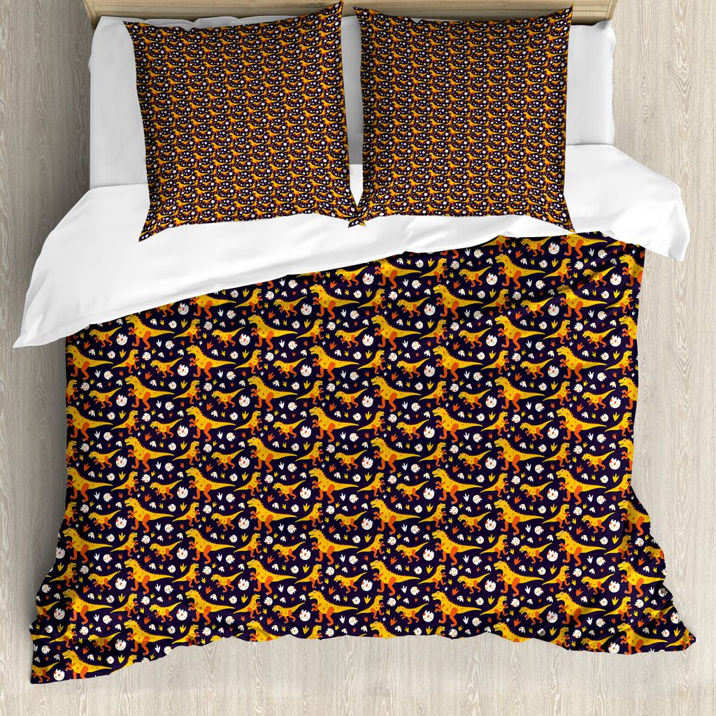 ABAKUHAUS Dino Bettbezug Set für Einzelbetten, Dinosaurier Tierisches Ei, Milbensicher Allergiker geeignet mit Kissenbezug, 155 cm x 220 cm - 80 x...
