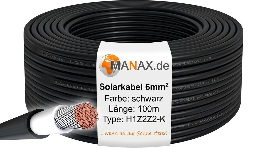 100m Solarkabel 6mm² Schwarz - UV-beständig, flexibel, Produktbild  KI-generiertes Bild