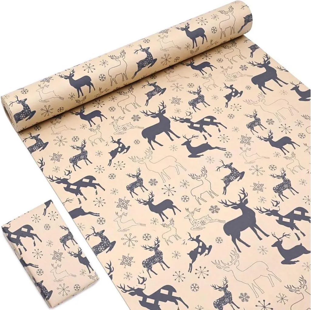 Papier cadeau Noël kraft 15m idéal pour grands paquets Élan et Neige