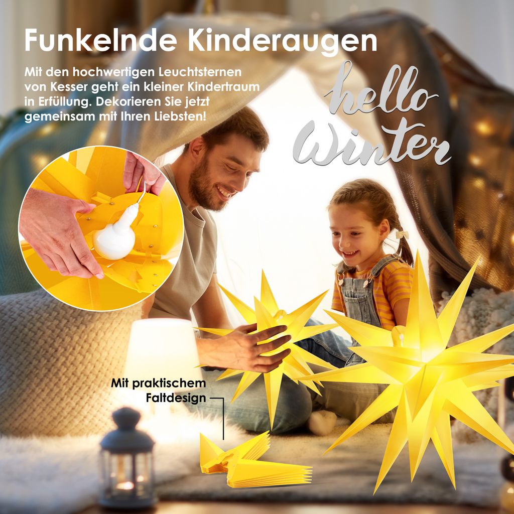 KESSER 35cm LED Leuchtstern - 3D Weihnachtsstern Mit Timer Für Innen & Außen