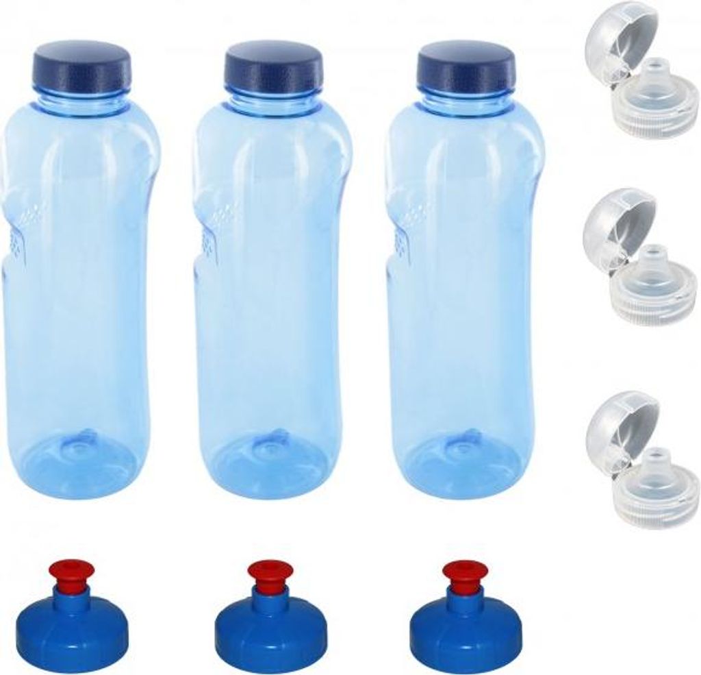 3x Original Kavodrink Tritan 0,75 L Trinkflasche Wasserflasche + 3xTrinkdeckel Push-Pull + 3xTrinkdeckel Flip Top