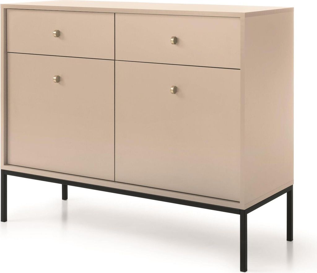 Kombikommode mit 2 Schubladen Vintage II Beige Kommode mit 2 Türen B 103 x H 83 x T 39 cm Sideboard mit 4 Regalen, Farbe: Beige, Beinfarbe: Schwarz