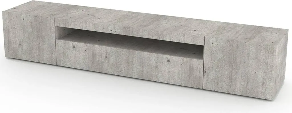 Meuble TV Large pour Grand Écran 200x40 cm Amore Gris Béton Moderne