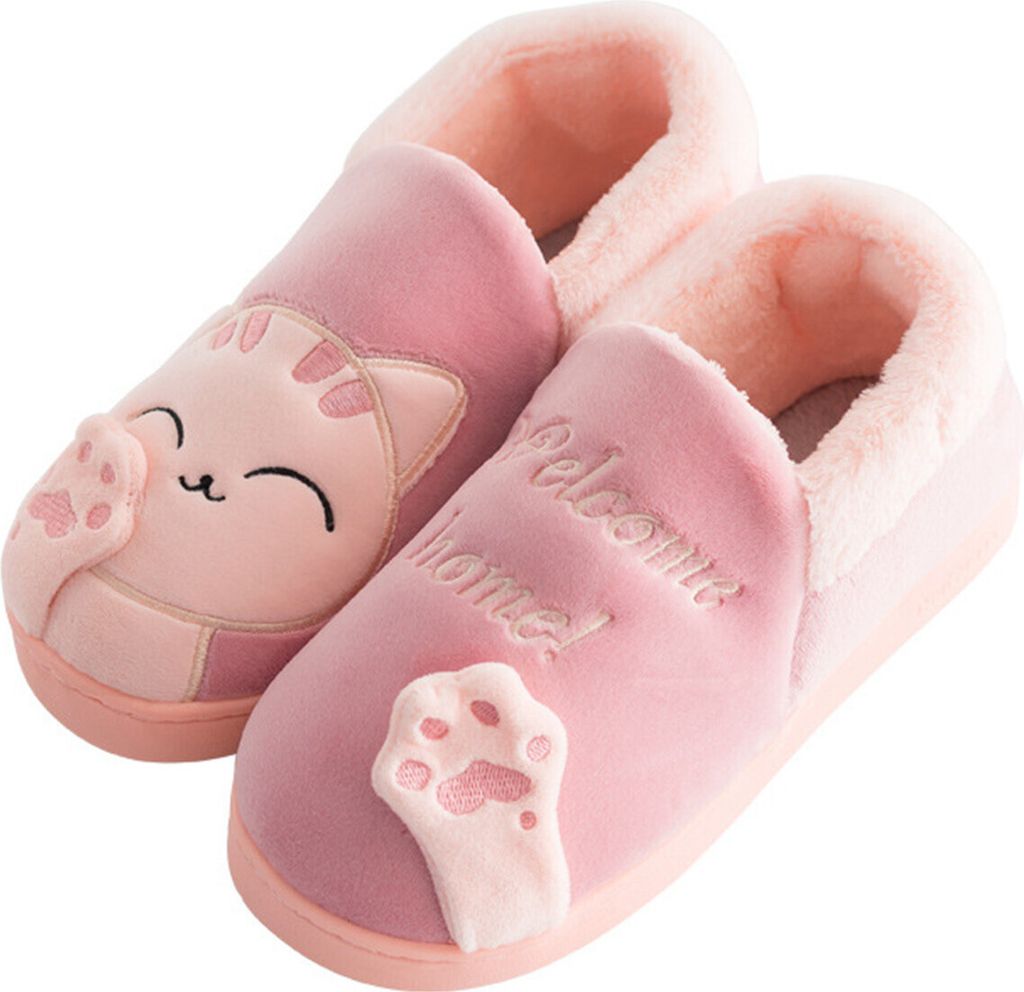 ASKSA Damen Herren Pluesch Baumwolle Hausschuhe Damen Herren Winter Warme Gefuettert weiche Pantoffeln mit Cartoon Katze rutschfeste Slippers Hause...