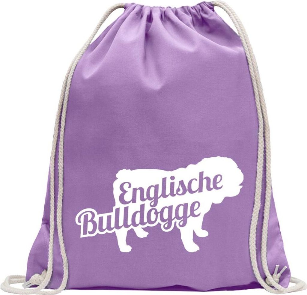 Kiwistar - Turnbeutel - lavendel - Englische Bulldogge - Fun Rucksack Sport Beutel Gymsack Baumwolle mit Ziehgurt