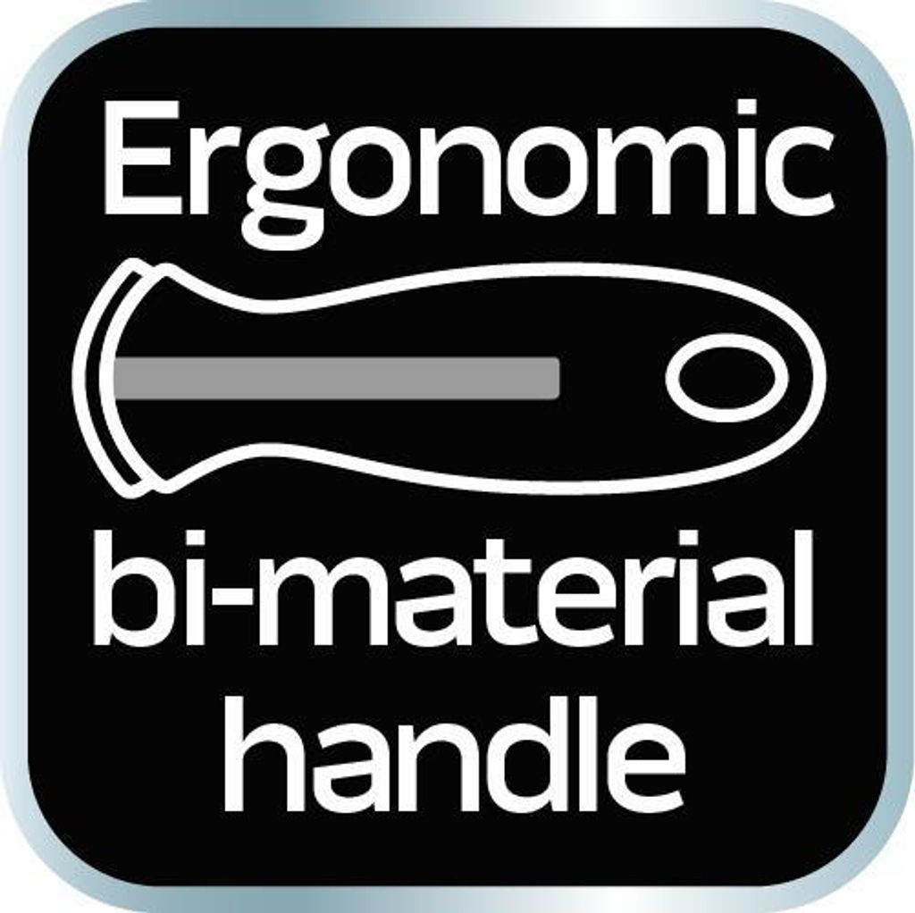 A graphic illustrating an ergonomic bi-material handle.