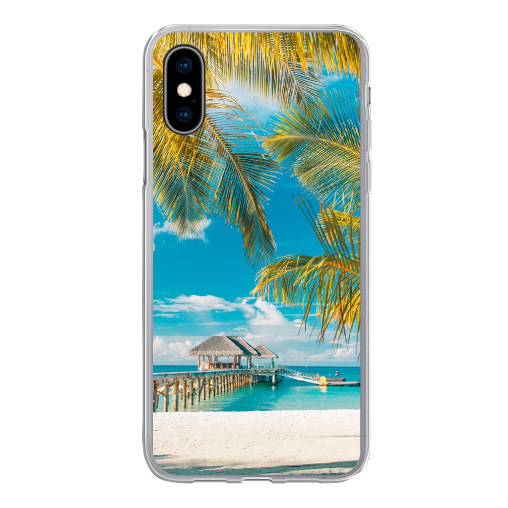 MuchoWow Handyhülle Schutzhülle Hülle für iPhone X Strand - Palme - Meer Silikon Softcase Handy Hülle - Handyhülle