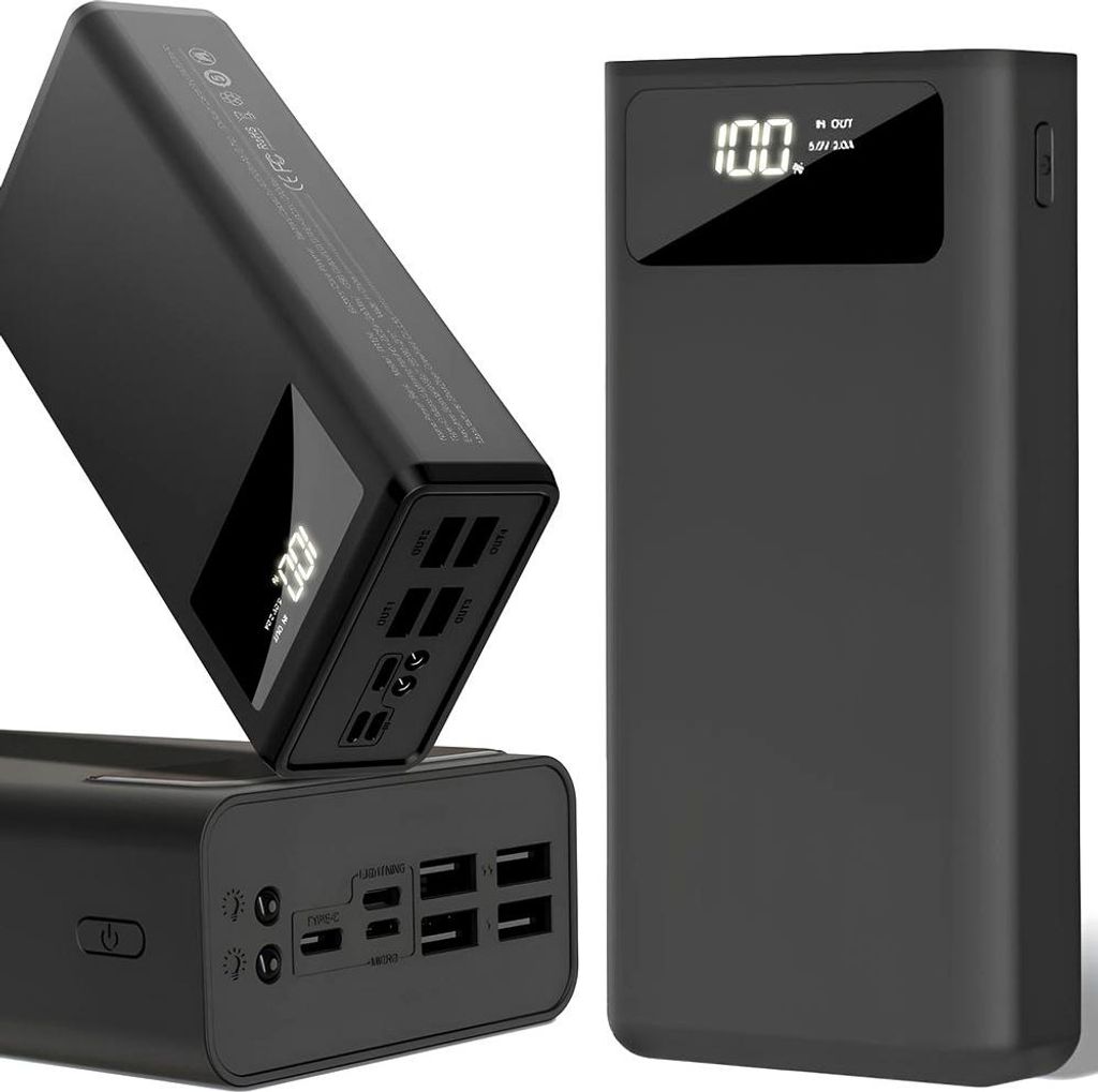 Powerbank 30000Mah Led Screen 4Xusb Micro Usb-C Schnelles Laden Schwarz