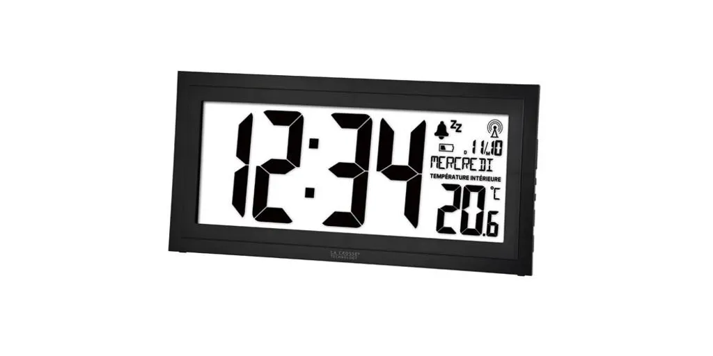 Horloge radiopilotée XL avec calendrier et température 39 x 18,6 cm