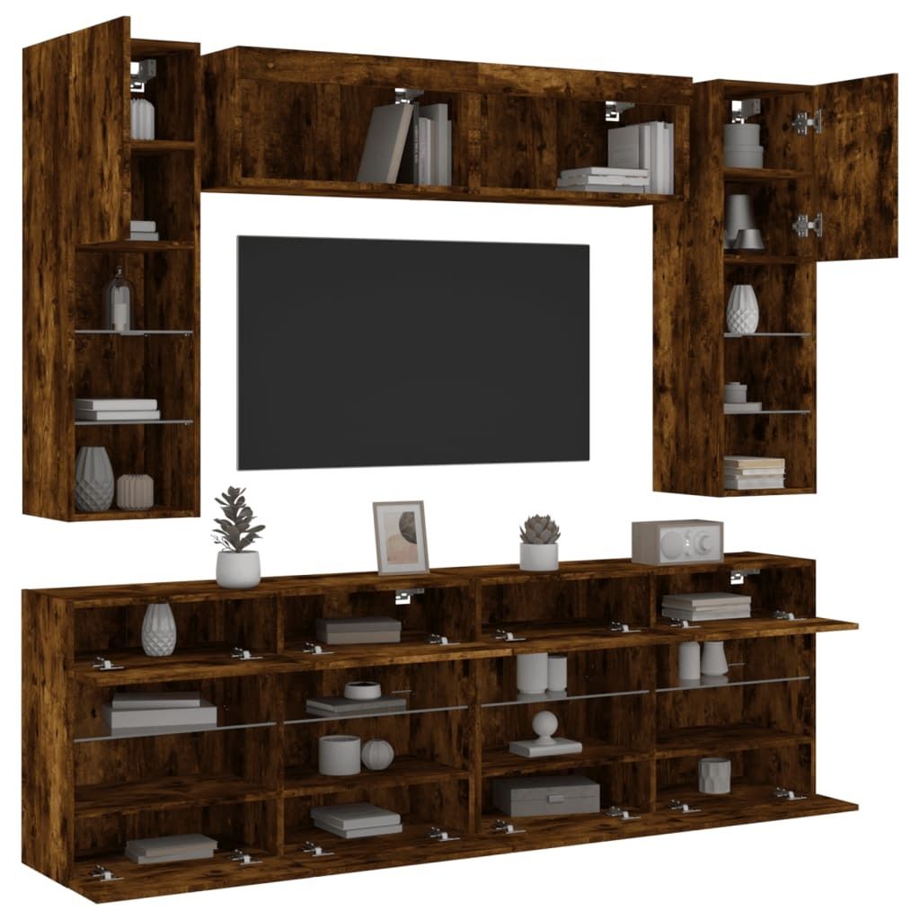 Maison Exclusive - 6-tlg. TV-Wohnwand mit LED-Leuchten Räuchereiche