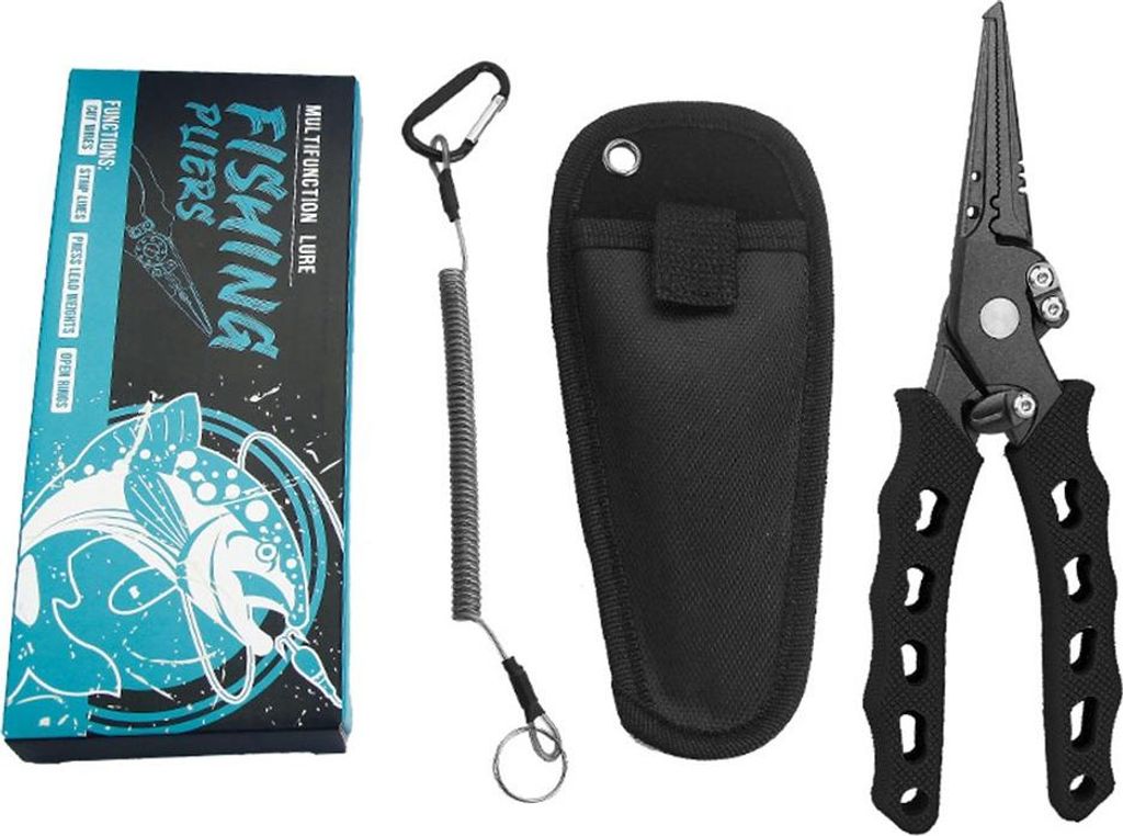 INF Edelstahl Anti-Rutsch Rostfrei Lange Angelzange mit Zubehör Set 3-teilig Schwarz