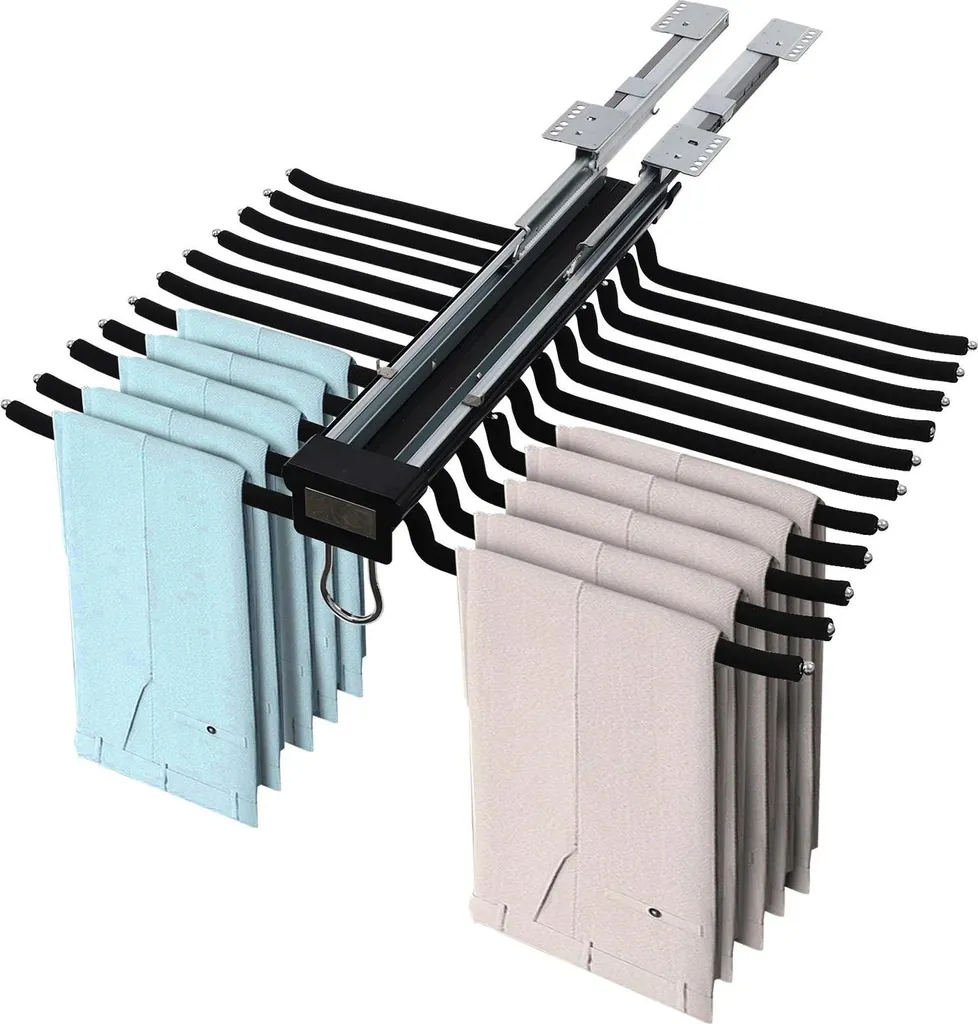 Portapantaloni - Scaffale estraibile per armadio - 22 aste - Acciaio - Salvaspazio - Nero