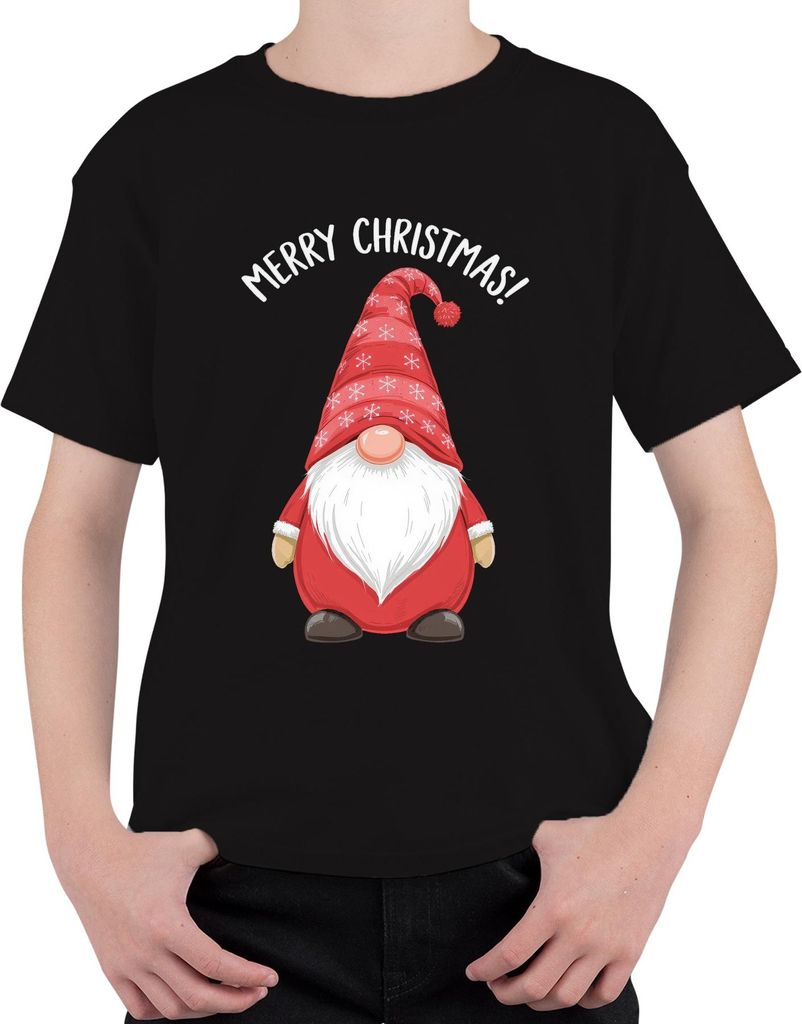 Merry Christmas! Weihnachtsgnom Wichtel Weihnachten Schneeflocken Uni Kinder T-Shirt, Schwarz, 104