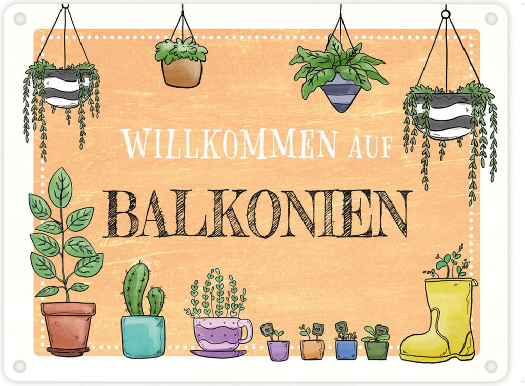 Willkommen auf Balkonien Metallschild in 15x20 cm in gelb
