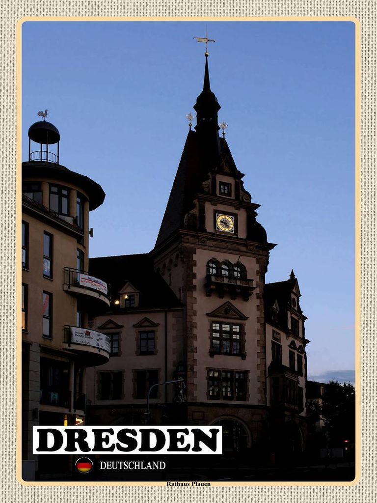 vianmo Holzschild 40x30 cm Dresden Deutschland Rathaus Plauen Bildmotiv Reisemotiv Abenteuer Reisen