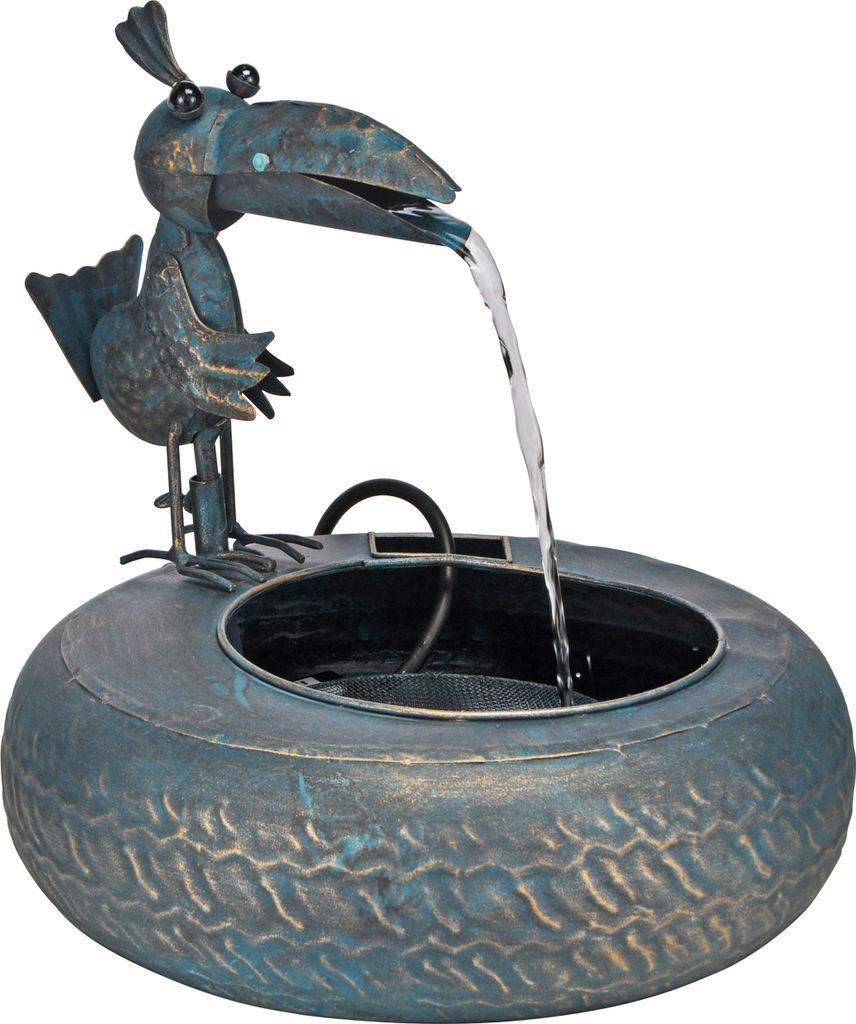 Brunnen Metallbrunnen mit Vogel inkl. Pumpe 34x28x30 Produktbild 