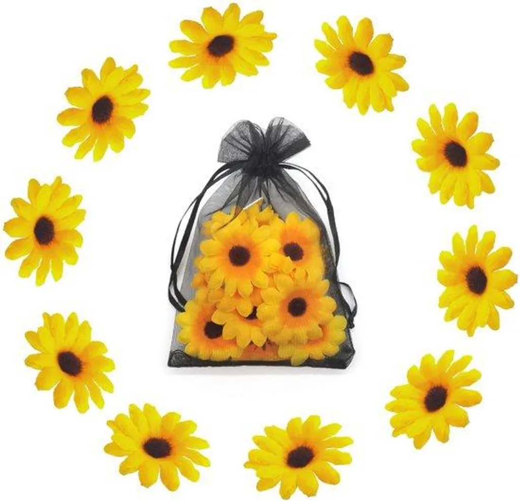 Barrettes fleurs jaunes résistantes avec clip en métal, lot de 12