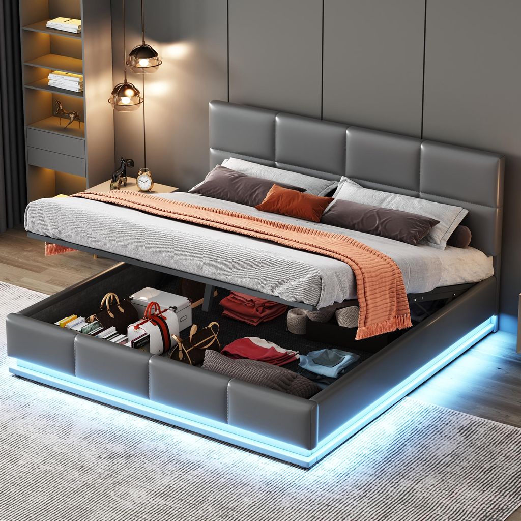 Polsterbett mit LED und hydraulischem Stauraum 160x200 cm Produktbild 