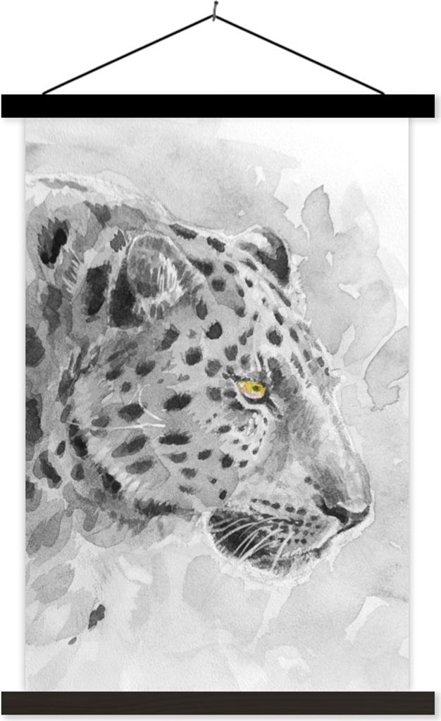 MuchoWow Textilposter Panther - Aquarell - Schwarz - Weiß 120x180 cm mit schwarzem Rahmen - Fotos