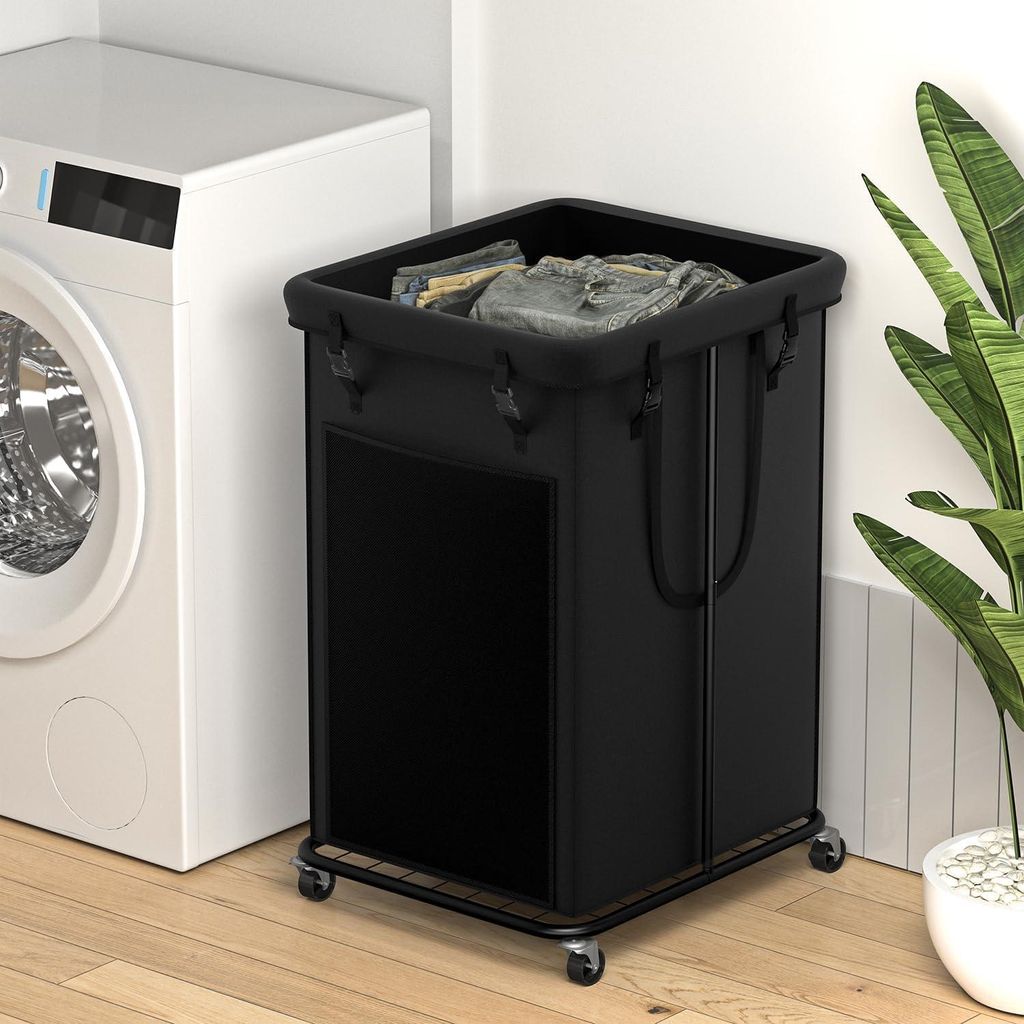 Großer Wäschekorb - 150 Liter - Schwarz - Metallrahmen
