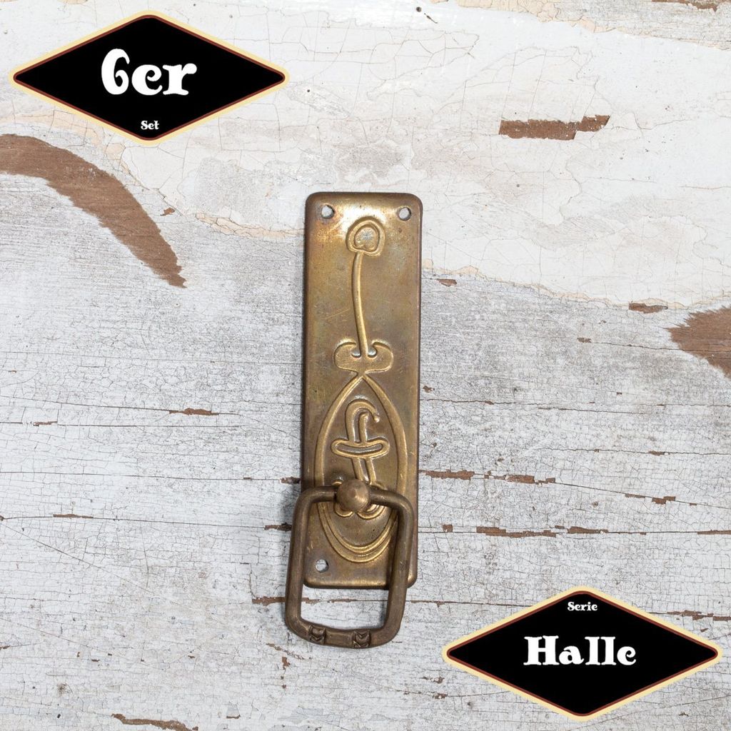 Schubladengriff,Serie"Halle",6er Pack|Eisen in Messing pat.|H8,5xB2,0cm
