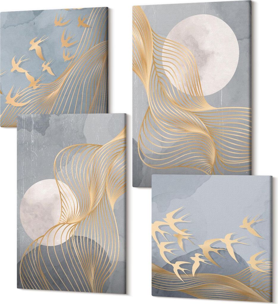 Wandbilder Leinwand 4-teilig – – Polycanvas Kunstdruck – Moderne Bilder für Wohnzimmer & Schlafzimmer – Aufhängefertig – 2x 40x40 cm +...
