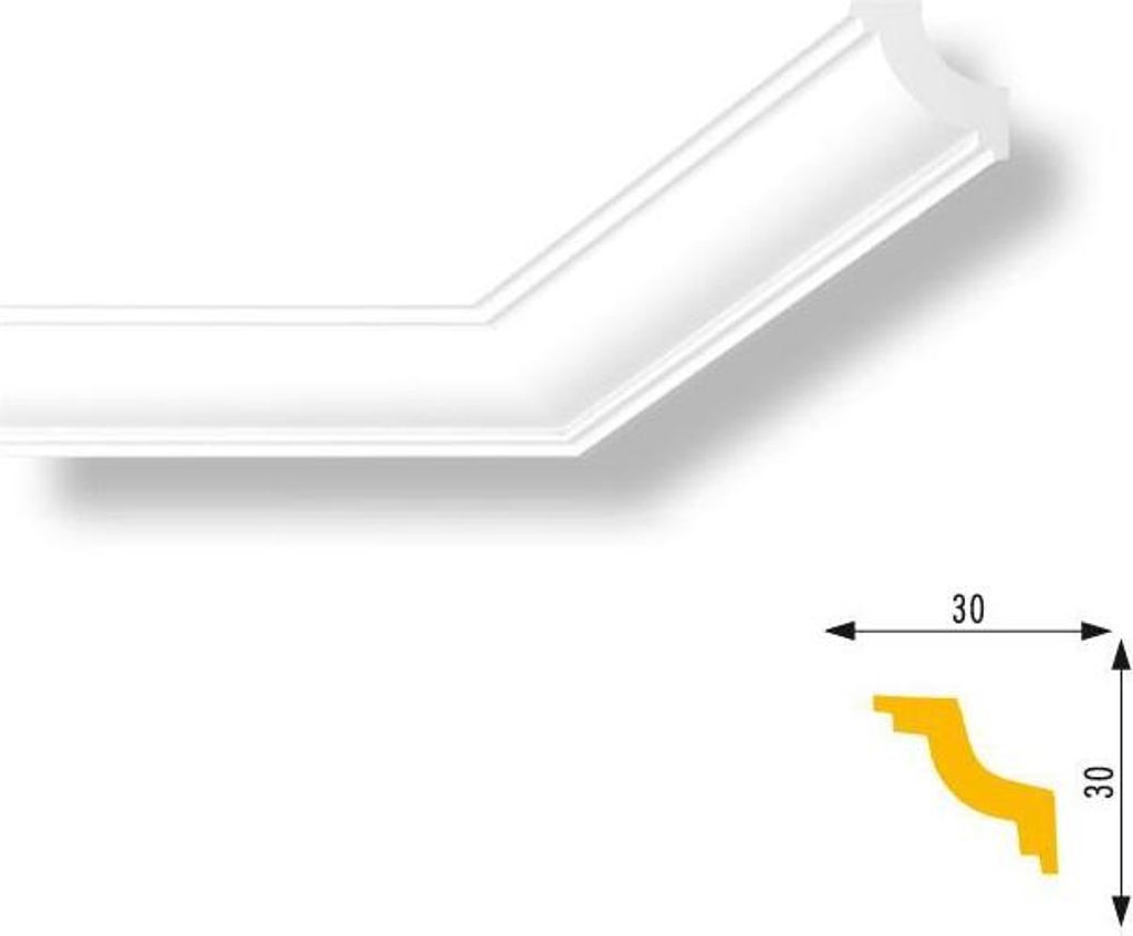 PROVISTON Stuckleiste 30 x 30 x 2000 mm Deckenleiste Polystyrol Styroporleiste Weiß-Gold Leicht und stabil Hochwertig Schnell montiert