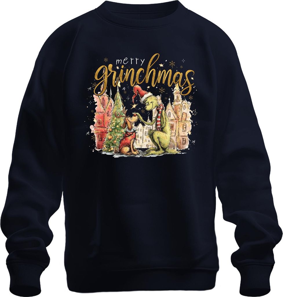 merry grinchmas Weihnachten Grinch Geschenk lustig Max Rentier Uni Sweatshirt Pullover, Navy, S
