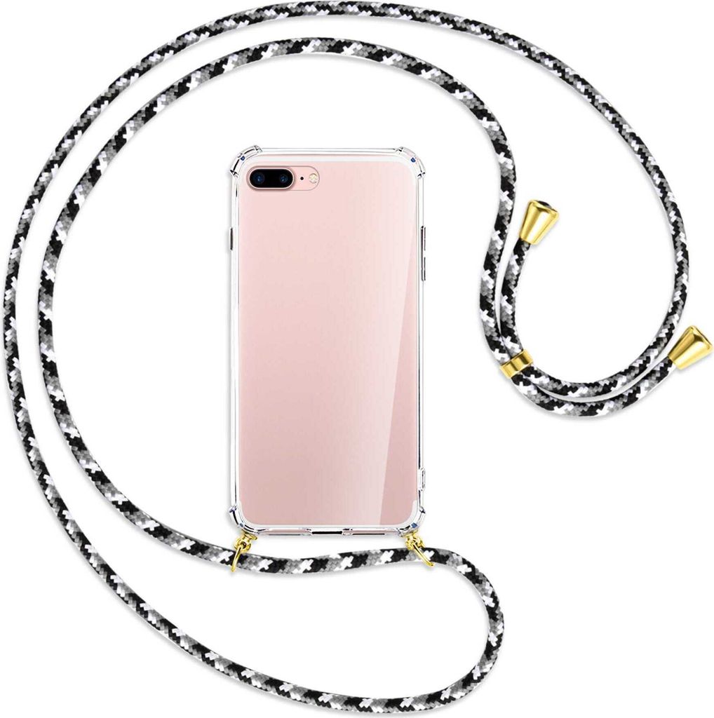 Handykette Backcover-Schutzhülle mit Band (Metall goldfarben) für Apple iPhone 7 Plus / 8 Plus - schwarz/grau/weiß