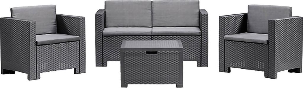 Loungeset für draußen Kuiper, Outdoor-Lounge mit Couchtisch, Terrassenset mit Kissen, Gartenkomposition mit Sofa und Sesseln, Italy, Anthrazit