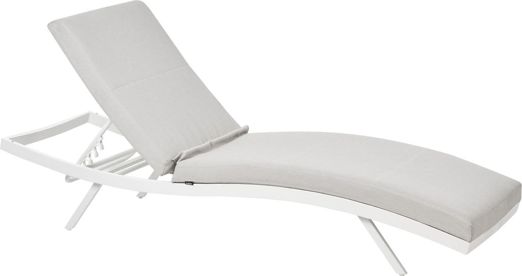 BELIANI Gartenliege Weiß Aluminium mit Bespannung Hellgrau Stoff Verstellbares Kopfteil Modern Outdoor Garten Terrasse Balkon Außenbereich Aussta...