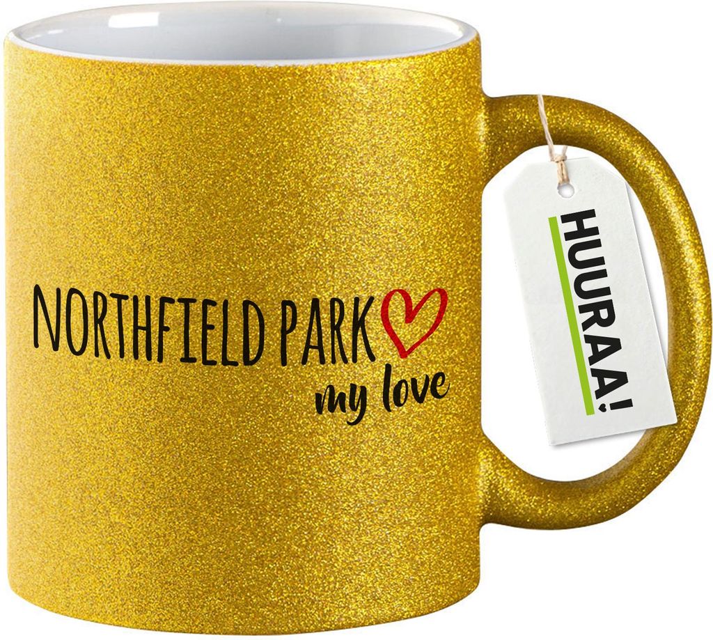 Huuraa Glitzertasse Northfield Park my love 330ml Gold Keramik Kaffeebecher Geschenkidee