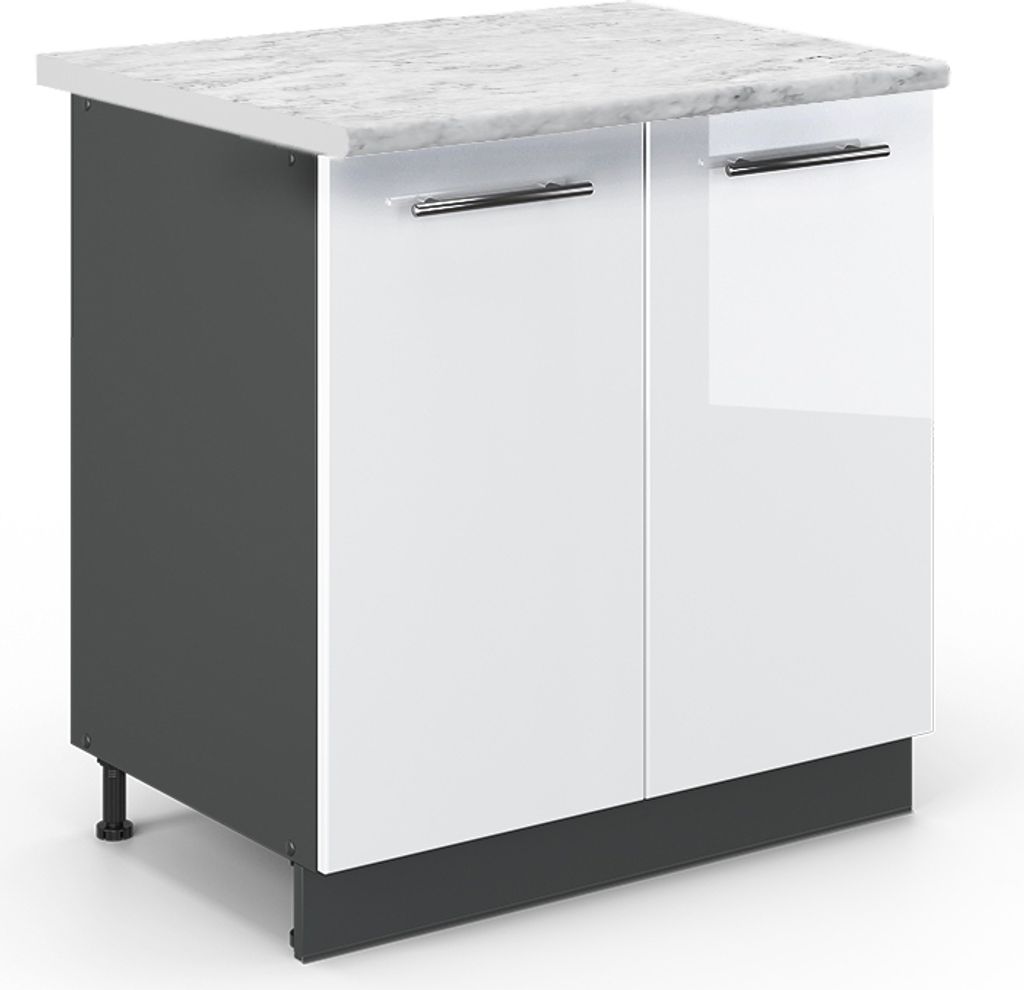 Spülenunterschrank Vicco Fame-Line Weiß Hochglanz 80 cm mit Regal, AP Marmor, Model 45714