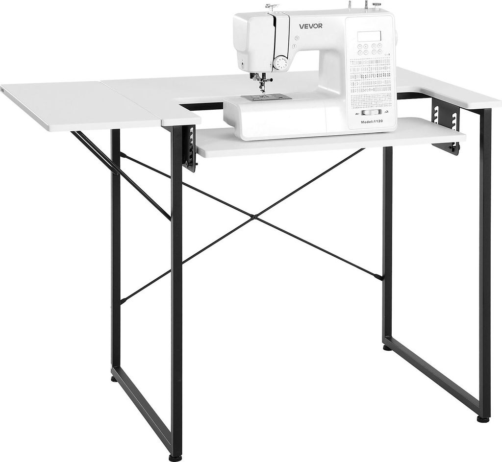 VEVOR Nähtisch Nähmaschinentisch mit klappbarer Tischplatte & verstellbarer Ablage & Stahlbeinen, Mehrzwecktisch Computertisch für Zuhause Modes...