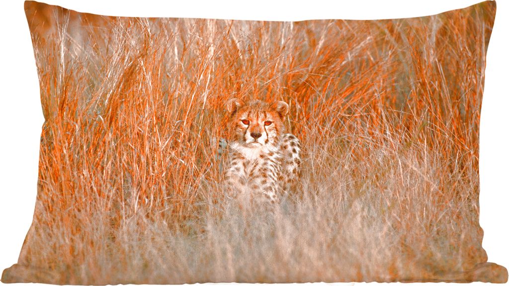 MuchoWow Zierkissen Sofakissen Wohnzimmer Dekokissen 50x30 cm Gepard - Camouflage - Gras - Wohnzimmerdekoration - Polster mit Photo