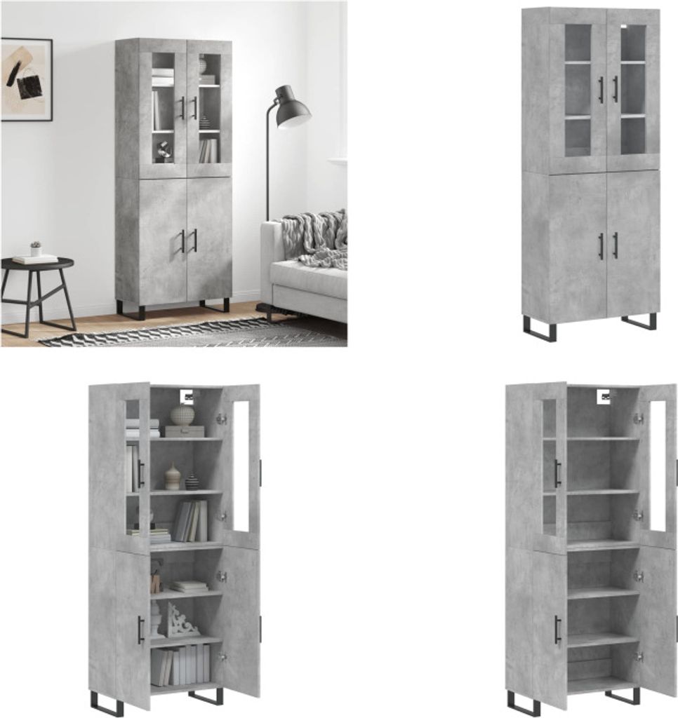vidaXL Highboard Betongrau 69,5x34x180 cm Holzwerkstoff - Highboard - Highboards - Sideboard - Schrank