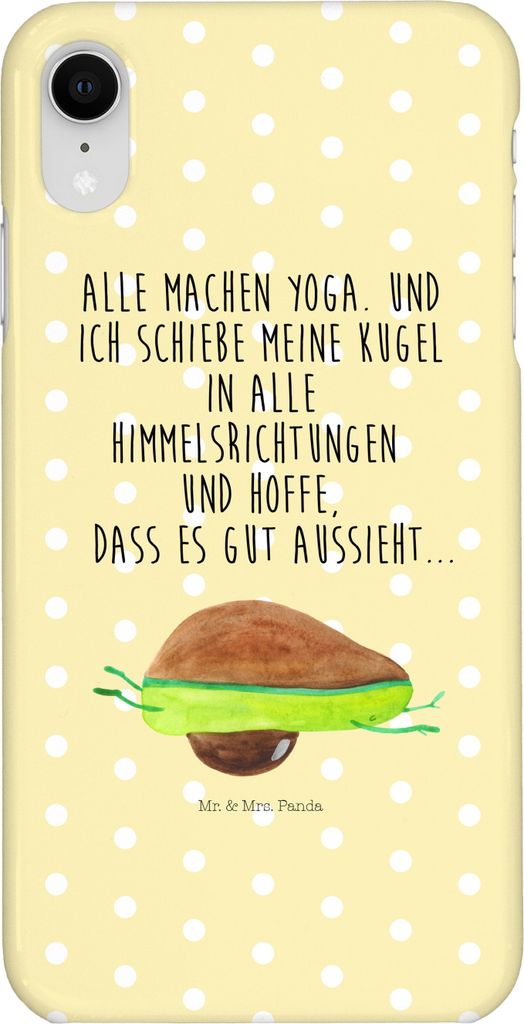 Mr. & Mrs. Panda Iphone XR Handyhülle Avocado Yoga - Gelb Pastell - Geschenk, Unsportlich, Bauch, Haha, Hilfe, Humor, Handy Case, Premium Kunststoff